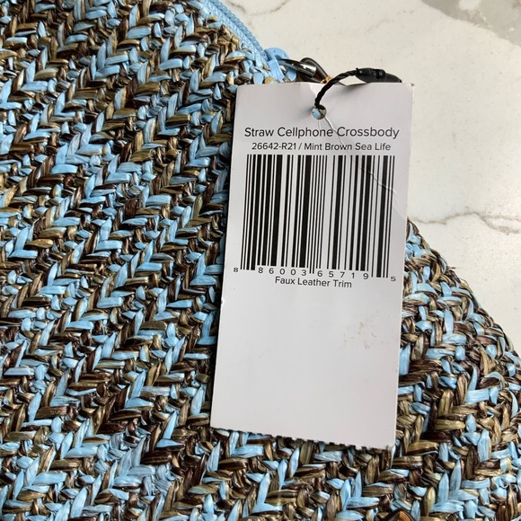 NWT Vera Bradley Straw Cellphone Crossbody Mint Brown SeaLife Faux Leather Trim - Picture 4 of 6